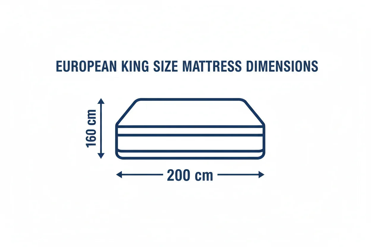 Outline of European king size mattress with dimensions 160 cm wide and 200 cm long