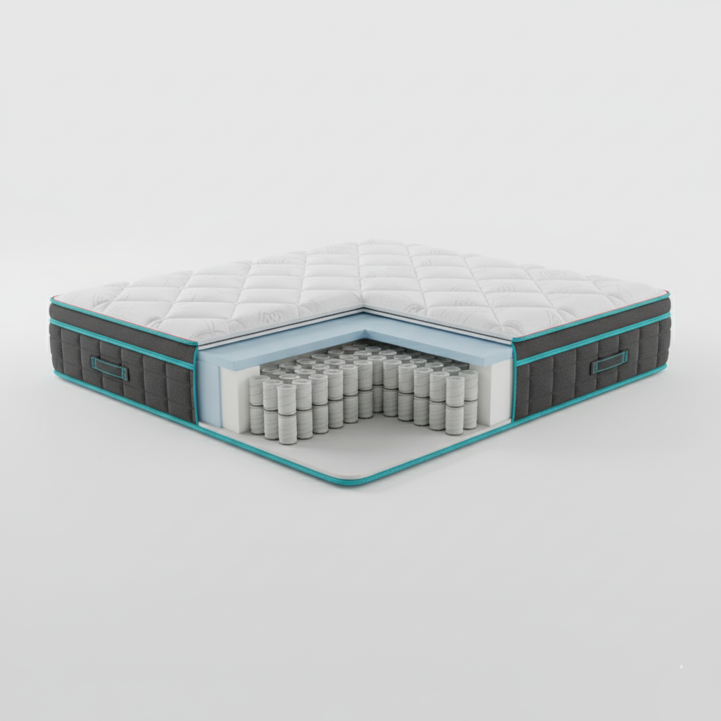 Sectional view of a mattress on a white background. Mattress UK