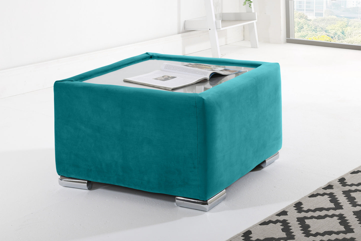 Verona Plush Corner Fullback Coffee Table Turquoise