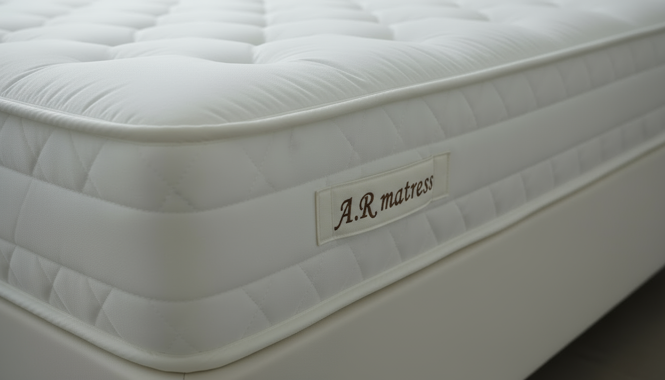 White mattress with 'A.R. Mattress UK' label on a neutral background