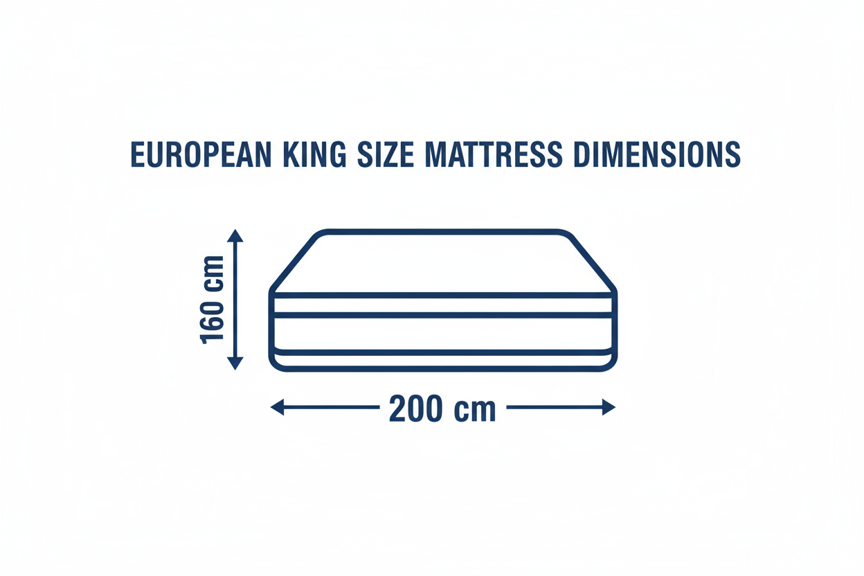 Diagram of a European King size mattress with dimensions labeled.
