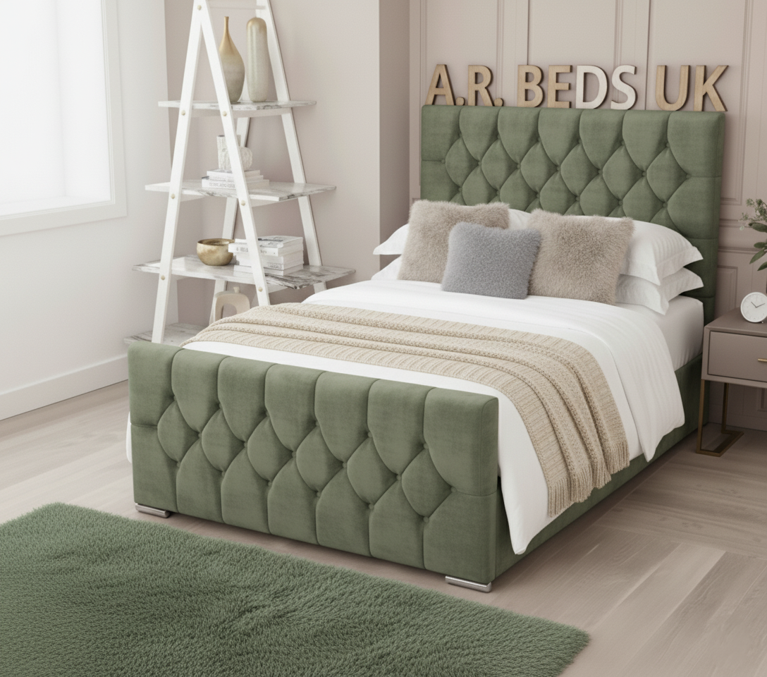 Florida bed with mattress UK,Luxury Ottoman Bed with Button headboard