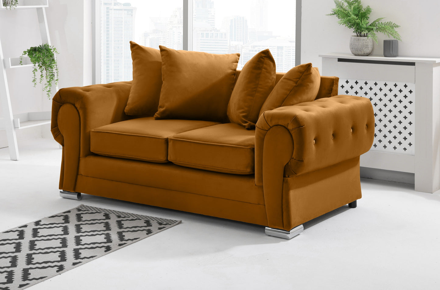 Verona Plush 3+2 Scatterback 2 Seater Burnt Orange