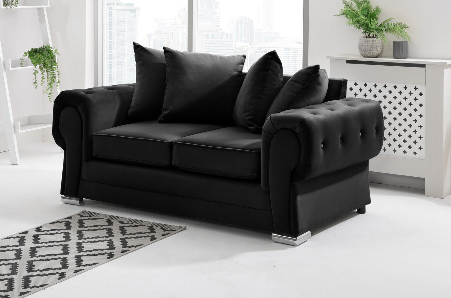Verona Plush 3+2 Scatterback 2 Seater Black