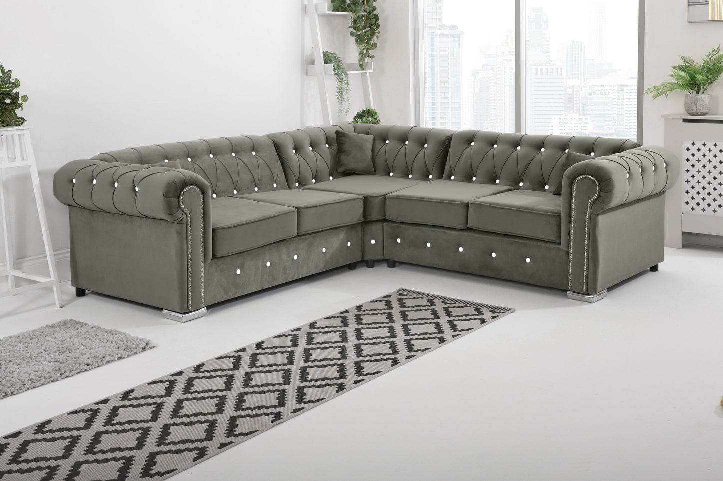 Olympia Chesterfield With Dimond - Corner - Extra Cushions