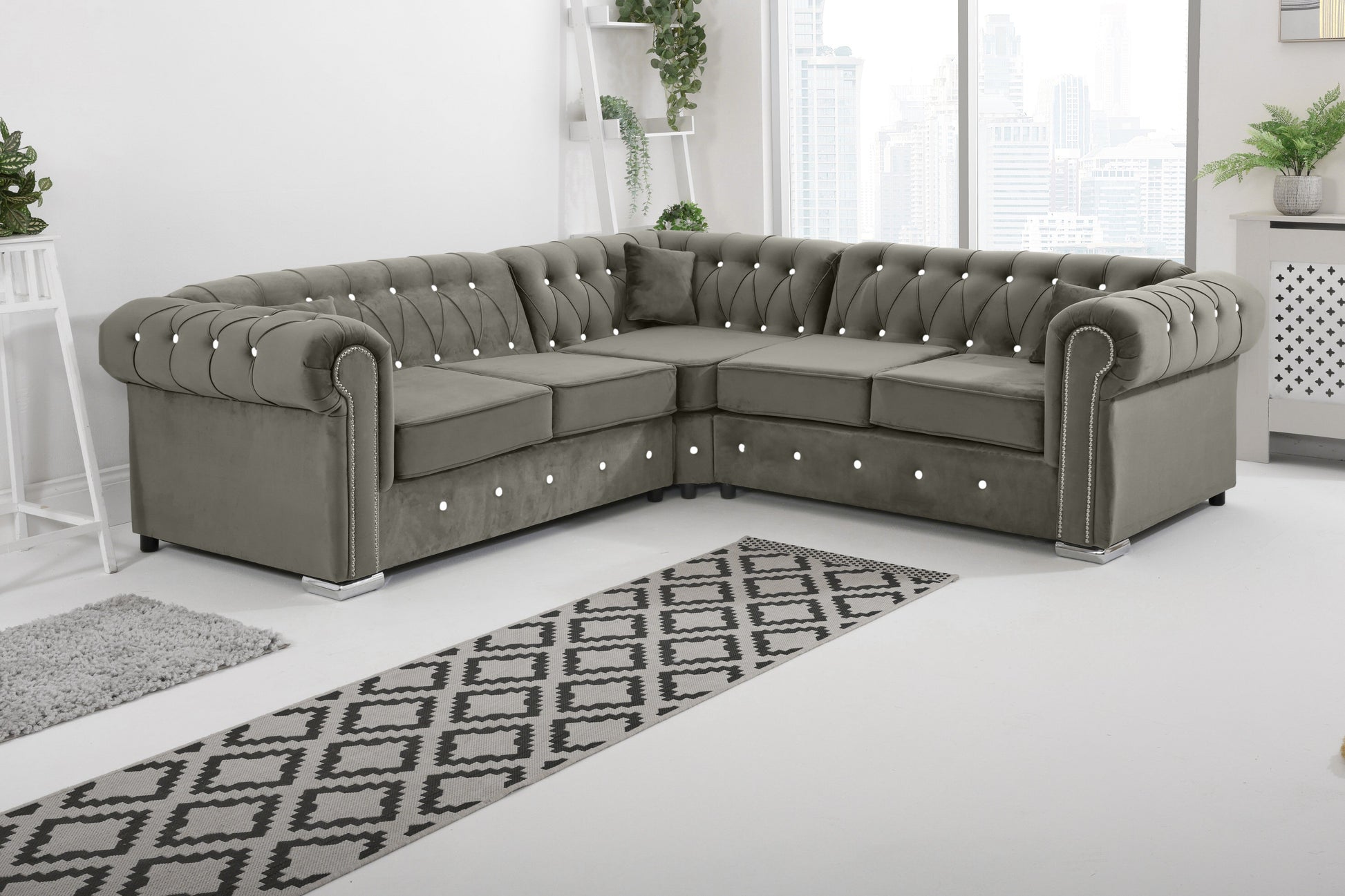 Olympia Chesterfield With Dimond - Corner - Extra Cushions
