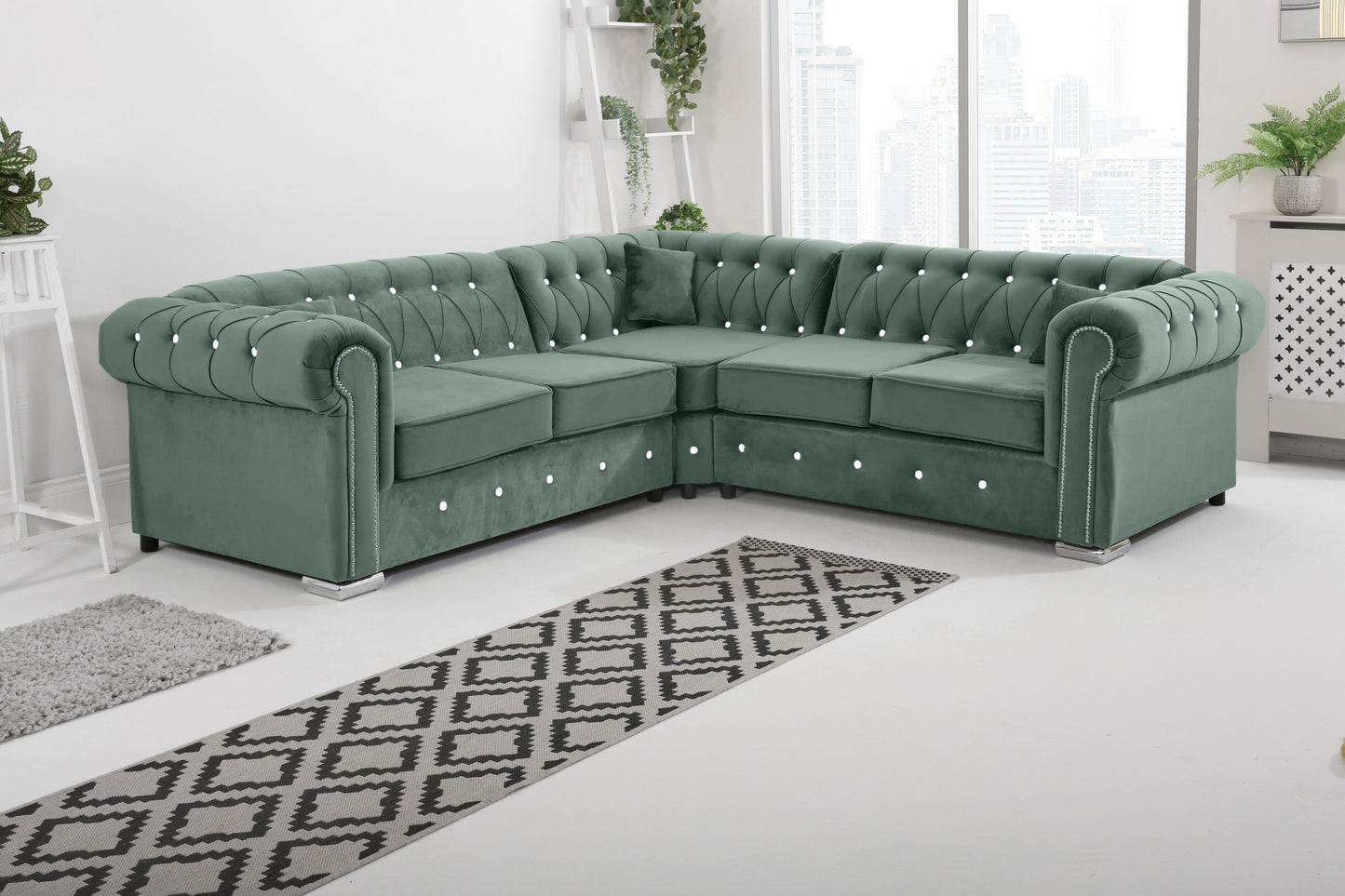 Olympia Chesterfield With Dimond - Corner - Extra Cushions