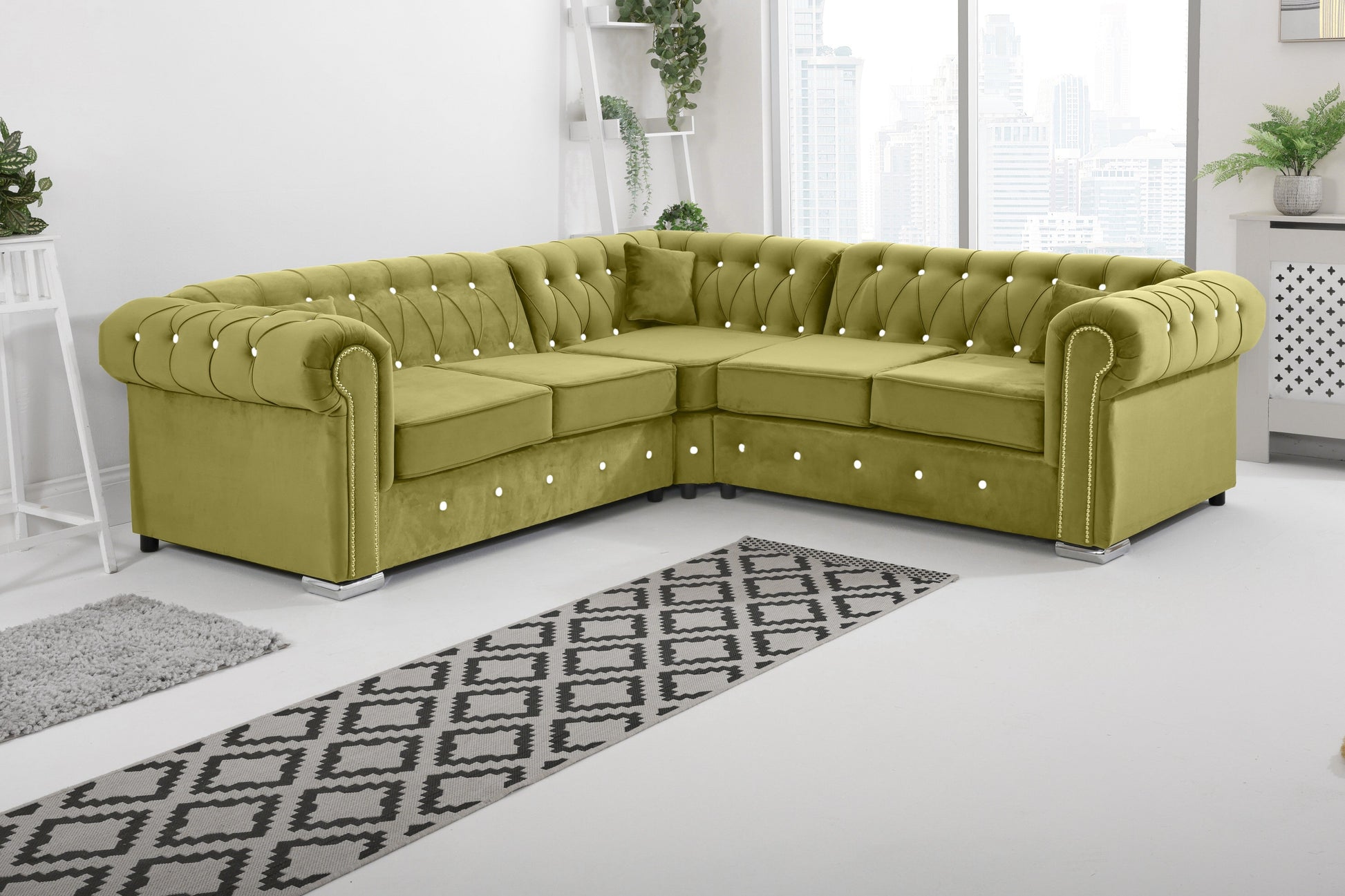Olympia Chesterfield With Dimond - Corner - Extra Cushions