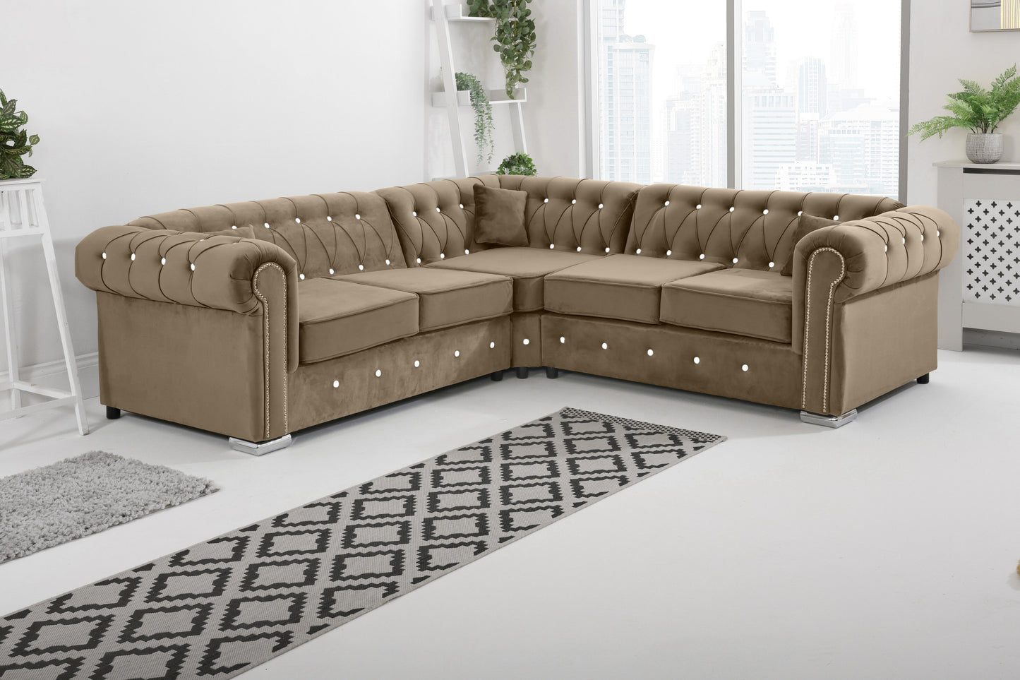 Olympia Chesterfield With Dimond - Corner - Extra Cushions