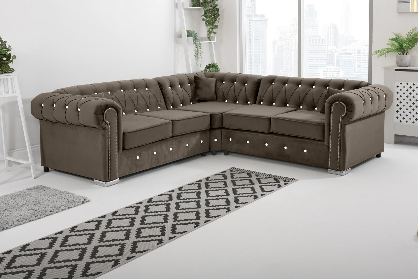 Olympia Chesterfield With Dimond - Corner - Extra Cushions