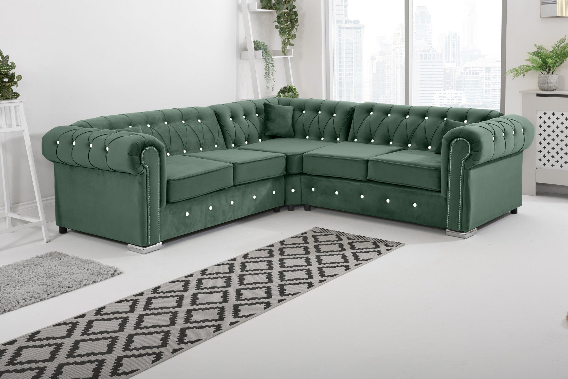 Olympia Chesterfield With Dimond - Corner - Extra Cushions