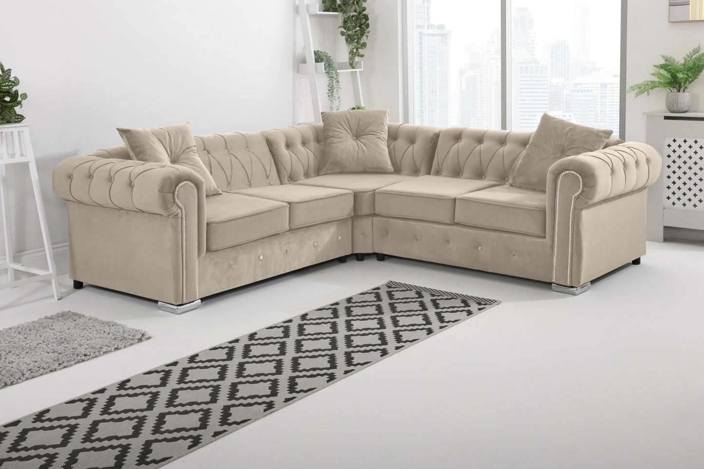 Olympia Chesterfield With Dimond - Corner - Extra Cushions Corner Cream
