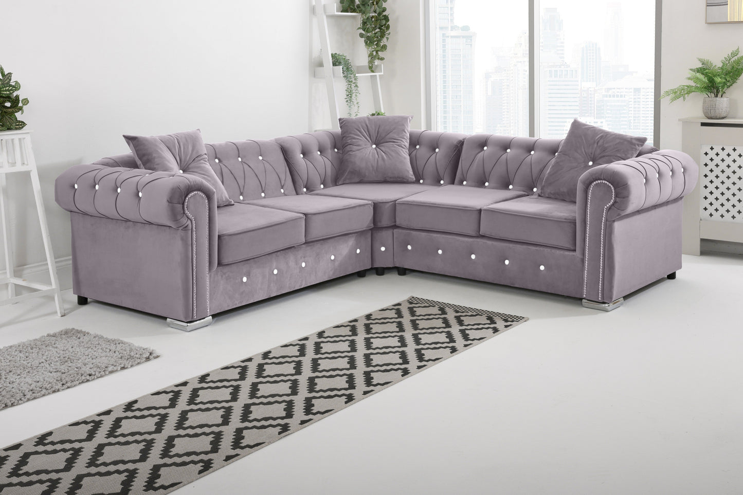 Olympia Chesterfield With Dimond - Corner - Extra Cushions Corner Lilac