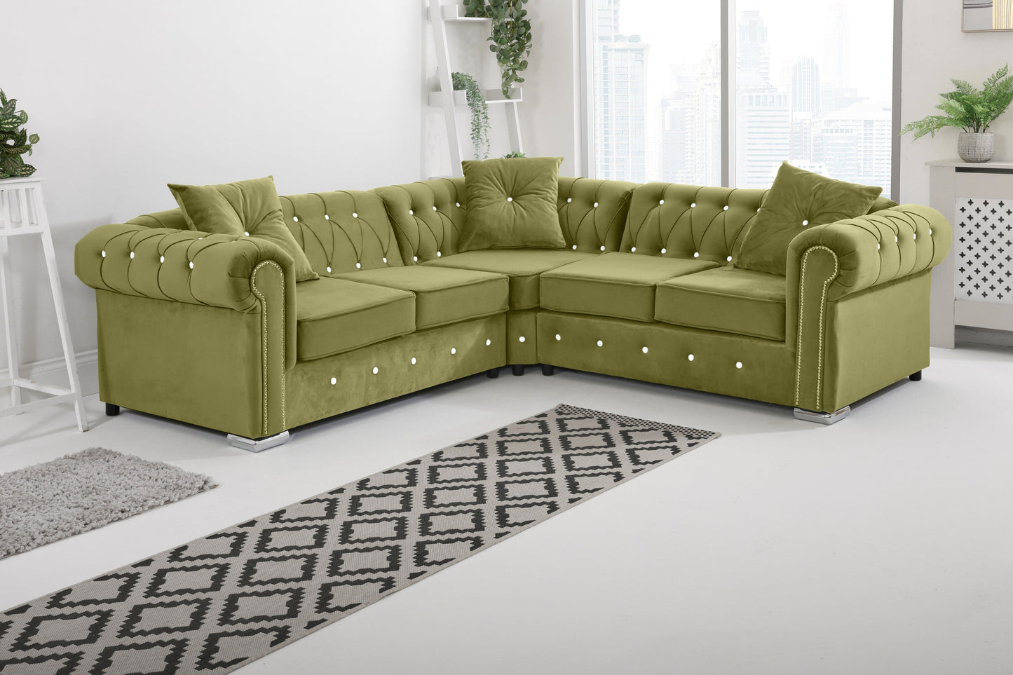 Olympia Chesterfield With Dimond - Corner - Extra Cushions Corner Lime