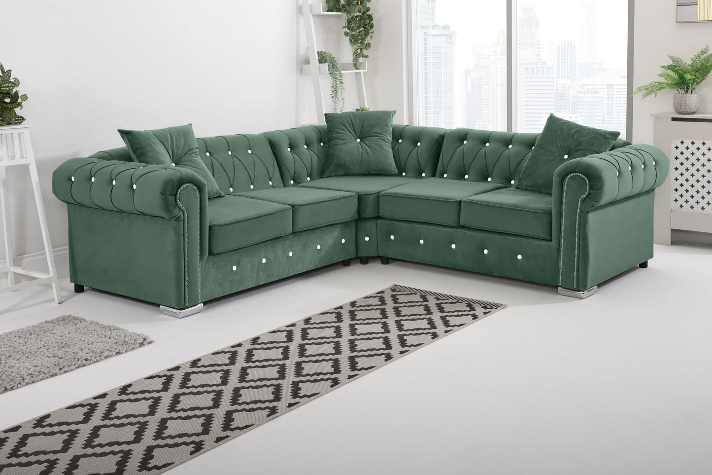 Olympia Chesterfield With Dimond - Corner - Extra Cushions