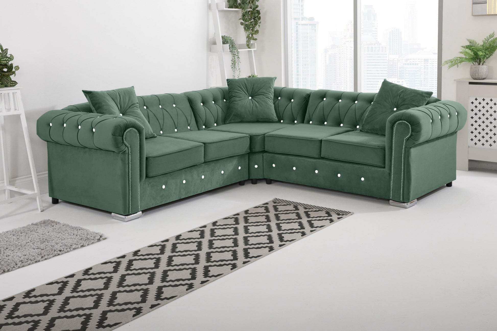 Olympia Chesterfield With Dimond - Corner - Extra Cushions