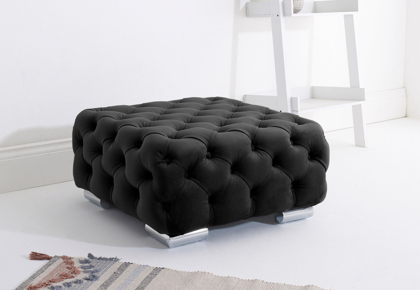 Verona Plush Corner Scatterback Footstool Black