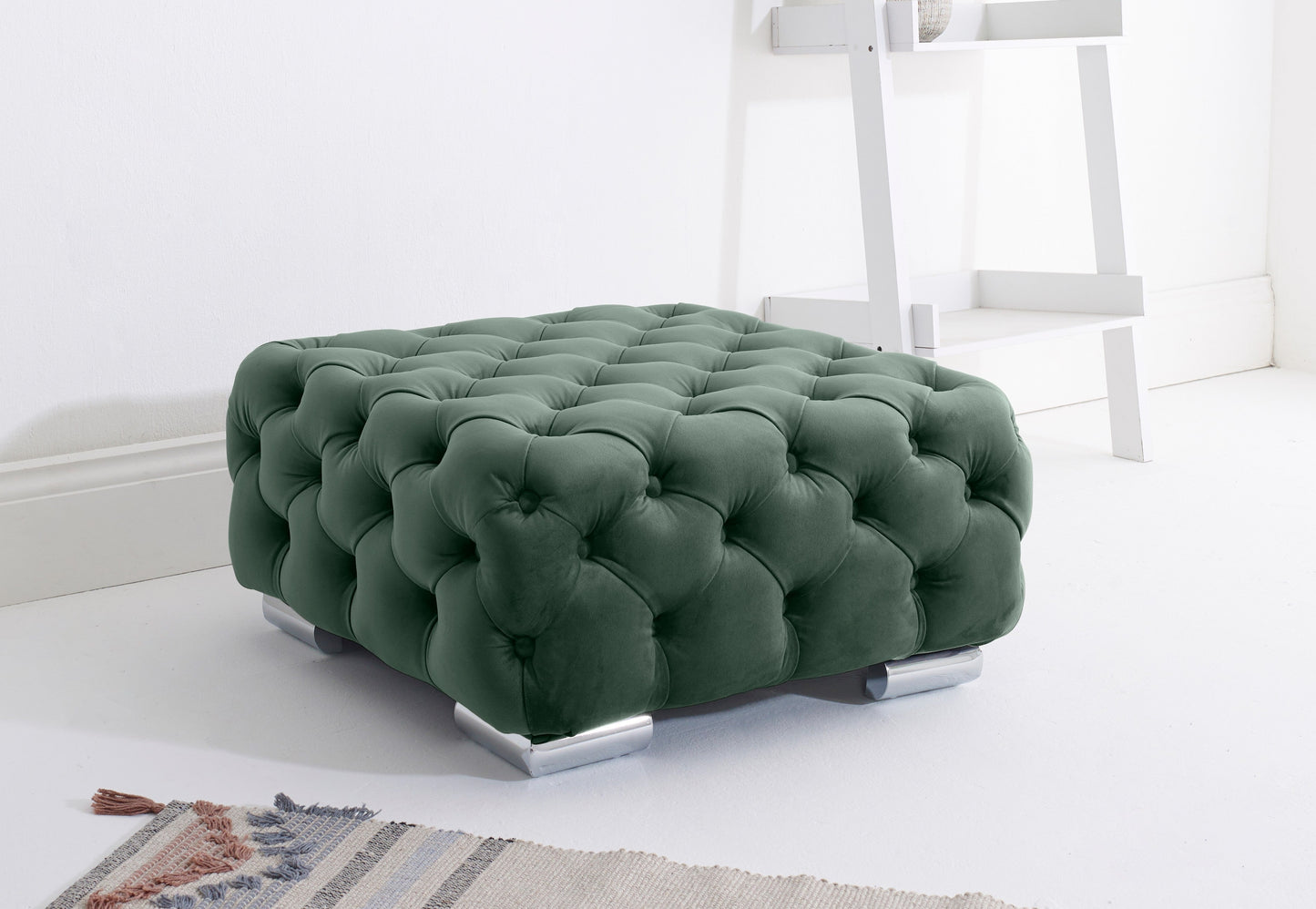 Olympia Corner Scatterback Footstool Green