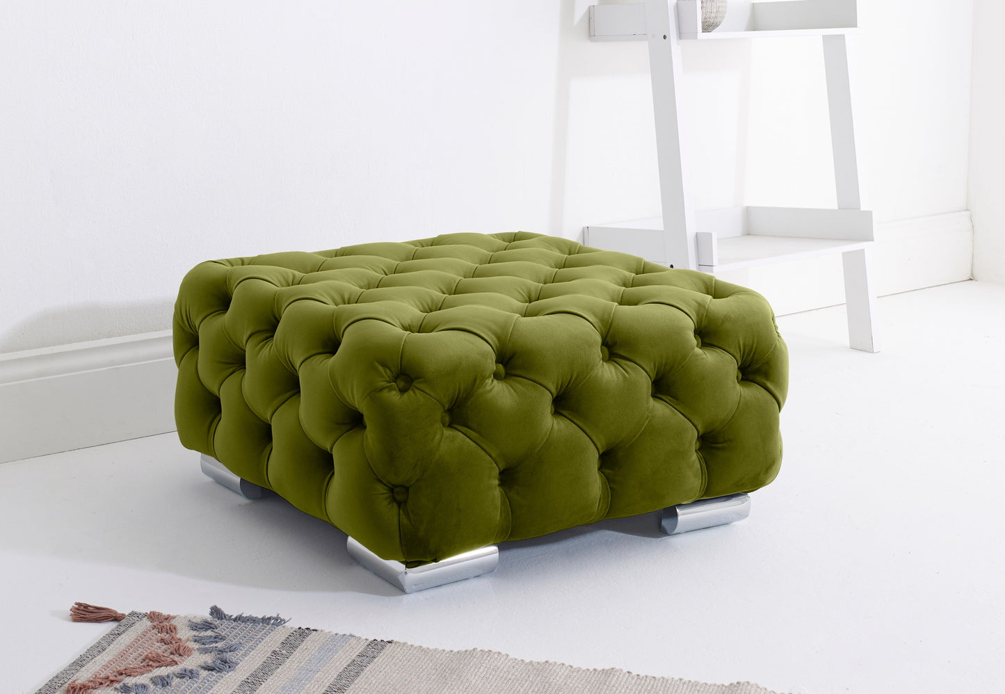 Verona Plush Corner Scatterback Footstool Olive