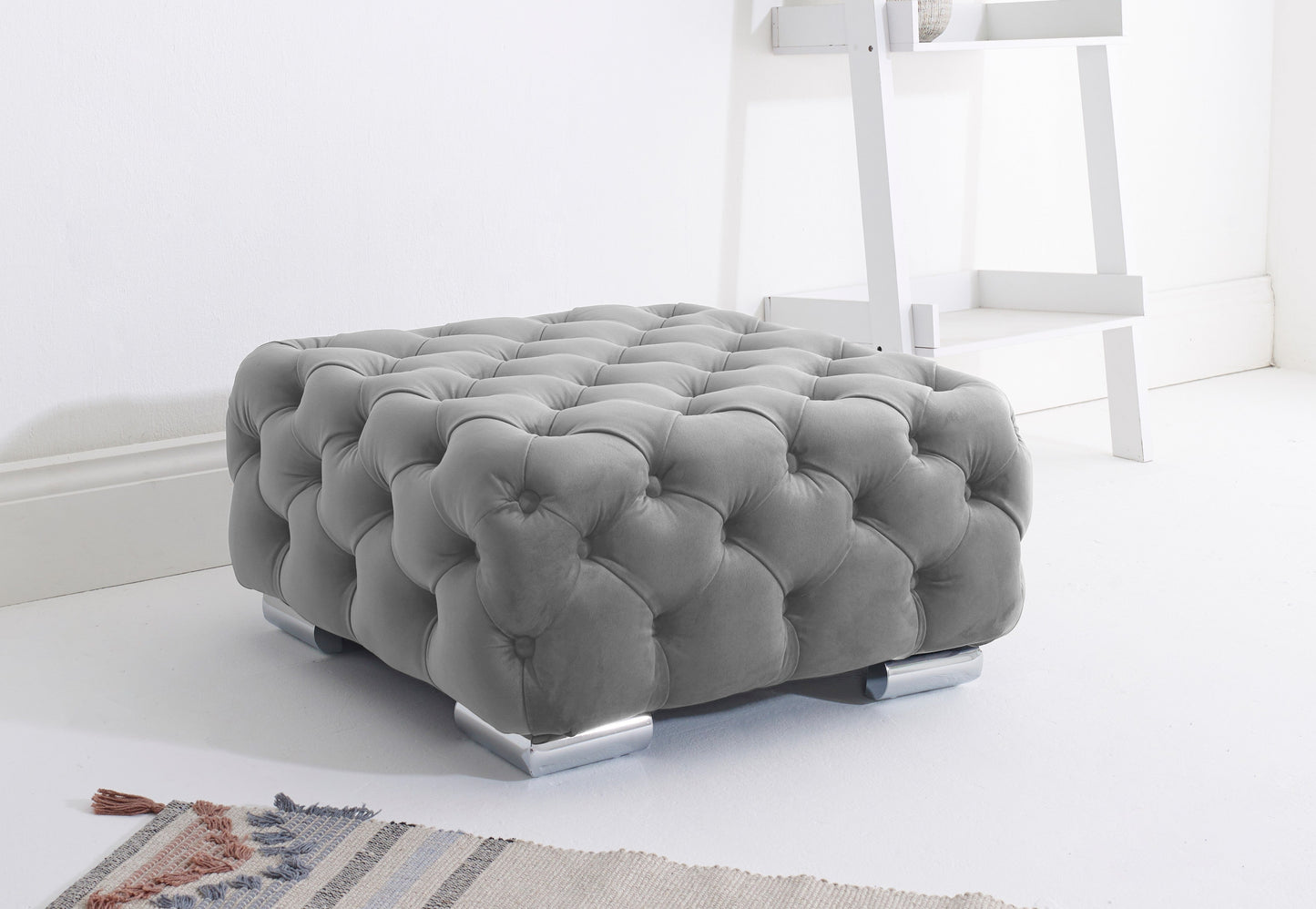 Verona Plush Corner Fullback Footstool Silver