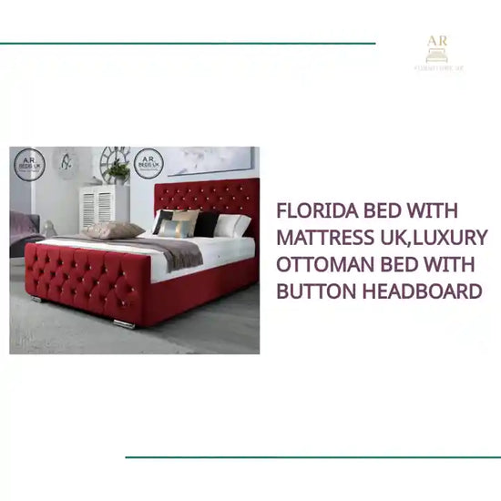 Florida bed with mattress UK,Luxury Ottoman Bed with Button headboard by@Outfy